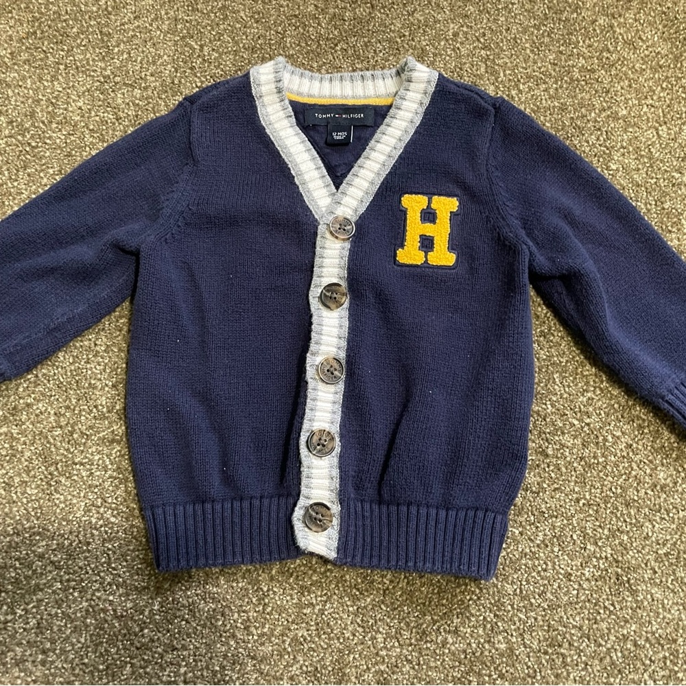 Tommy Hilfiger Navy Blue Cardigan with Yellow Accent